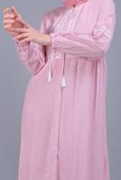 Tesettür giyim PEMBE ALVİNA NAKIŞLI KETEN TUNİK 40779 