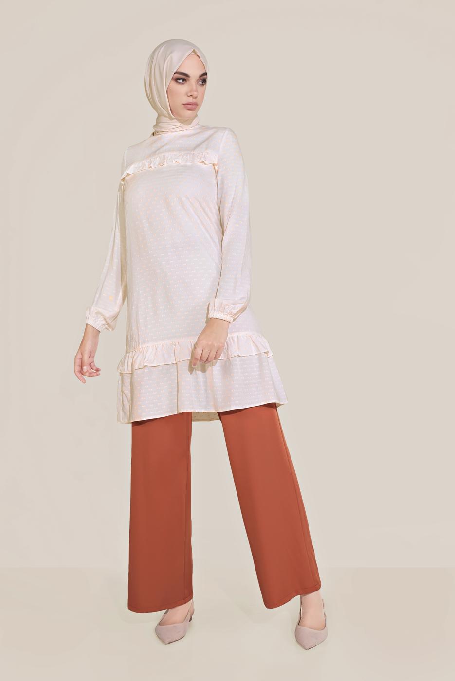 Tesettür giyim KREM ALVİNA FIRFIRLI VİSKON TUNİK 40822 