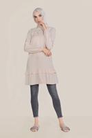 Tesettür giyim BEJ ALVİNA FIRFIRLI VİSKON TUNİK 40822 