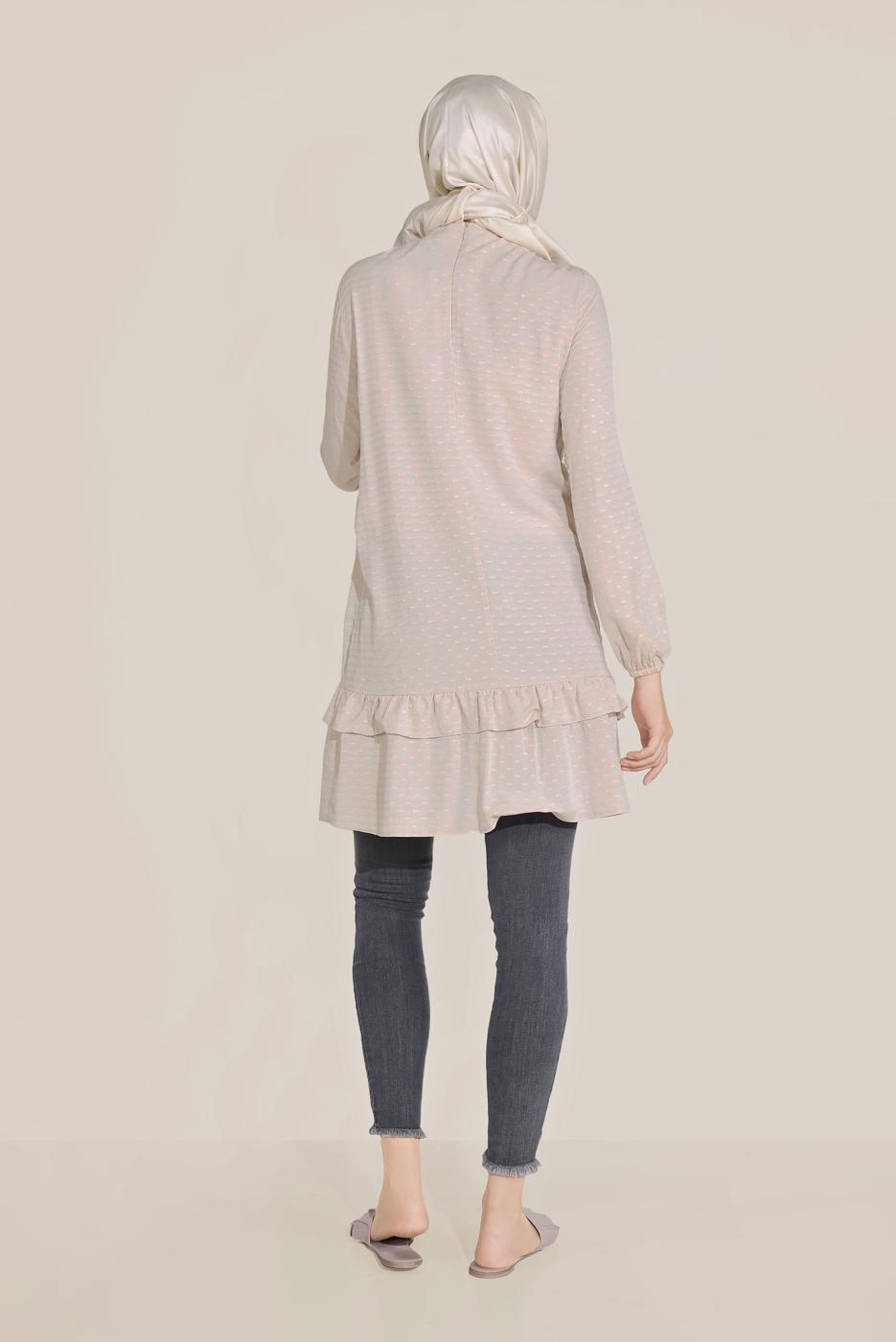 Tesettür giyim BEJ ALVİNA FIRFIRLI VİSKON TUNİK 40822 