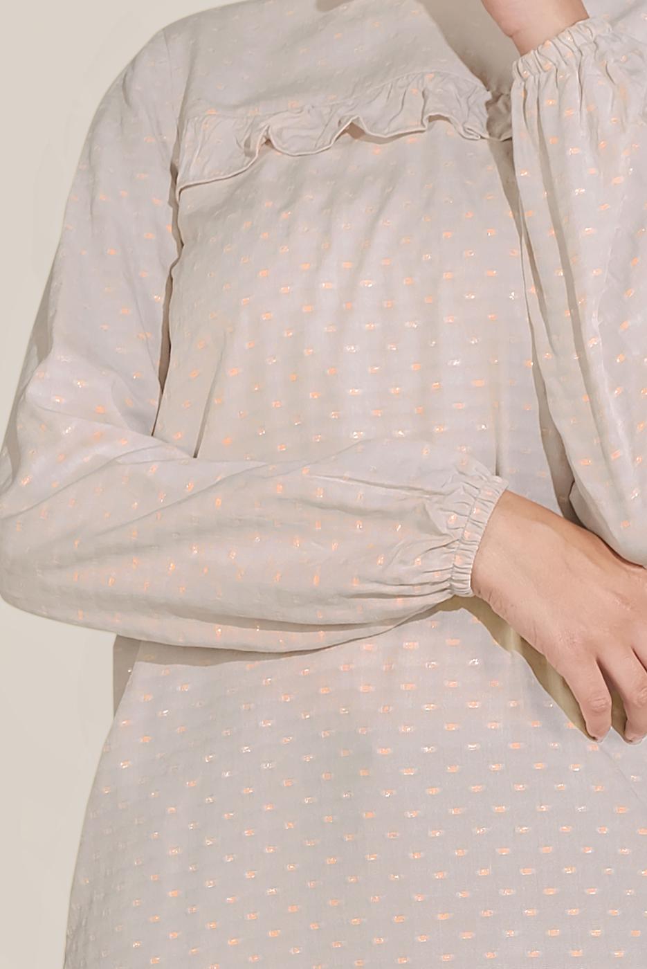 Tesettür giyim BEJ ALVİNA FIRFIRLI VİSKON TUNİK 40822 