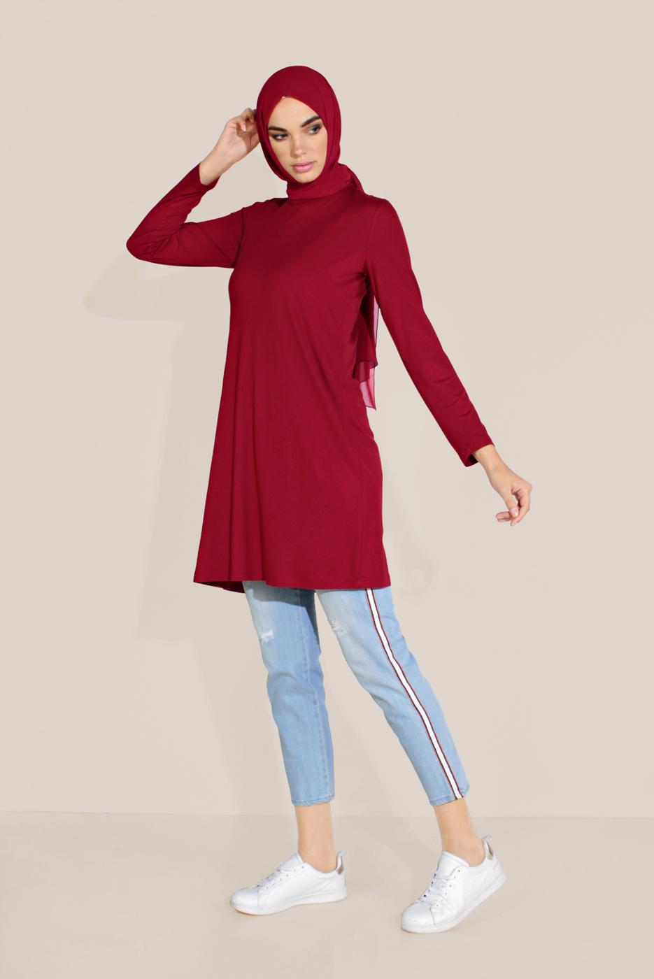 Tesettür giyim BORDO ALVİNA ÖRME VİSKON TUNİK 40825 