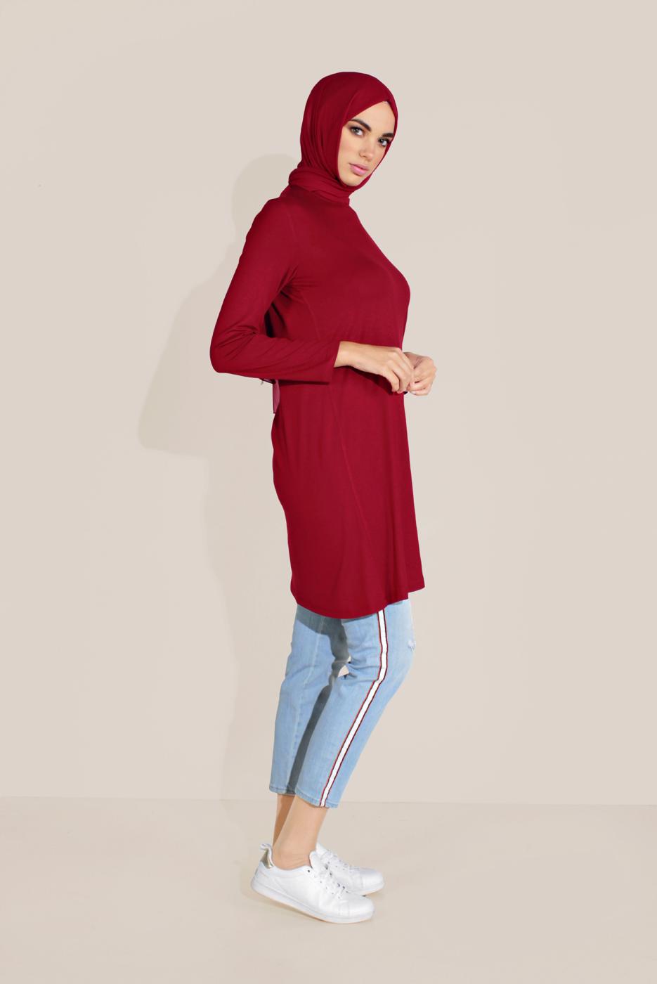 Tesettür giyim BORDO ALVİNA ÖRME VİSKON TUNİK 40825 