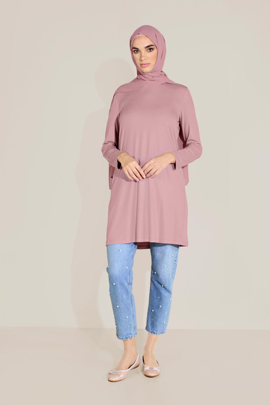 Tesettür giyim PEMBE ALVİNA ÖRME VİSKON TUNİK 40825 