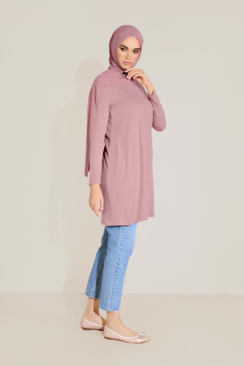 Tesettür giyim PEMBE ALVİNA ÖRME VİSKON TUNİK 40825 