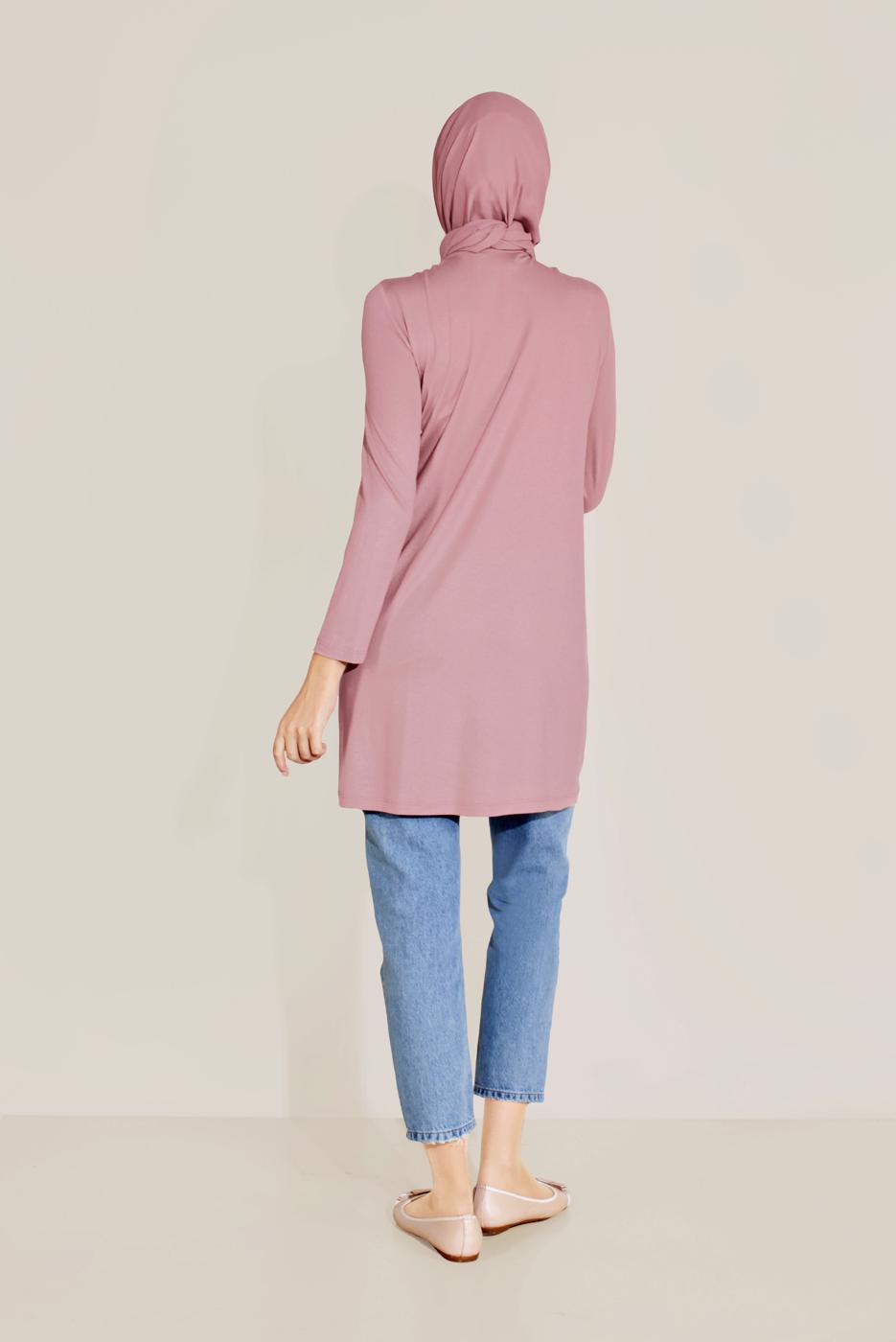 Tesettür giyim PEMBE ALVİNA ÖRME VİSKON TUNİK 40825 