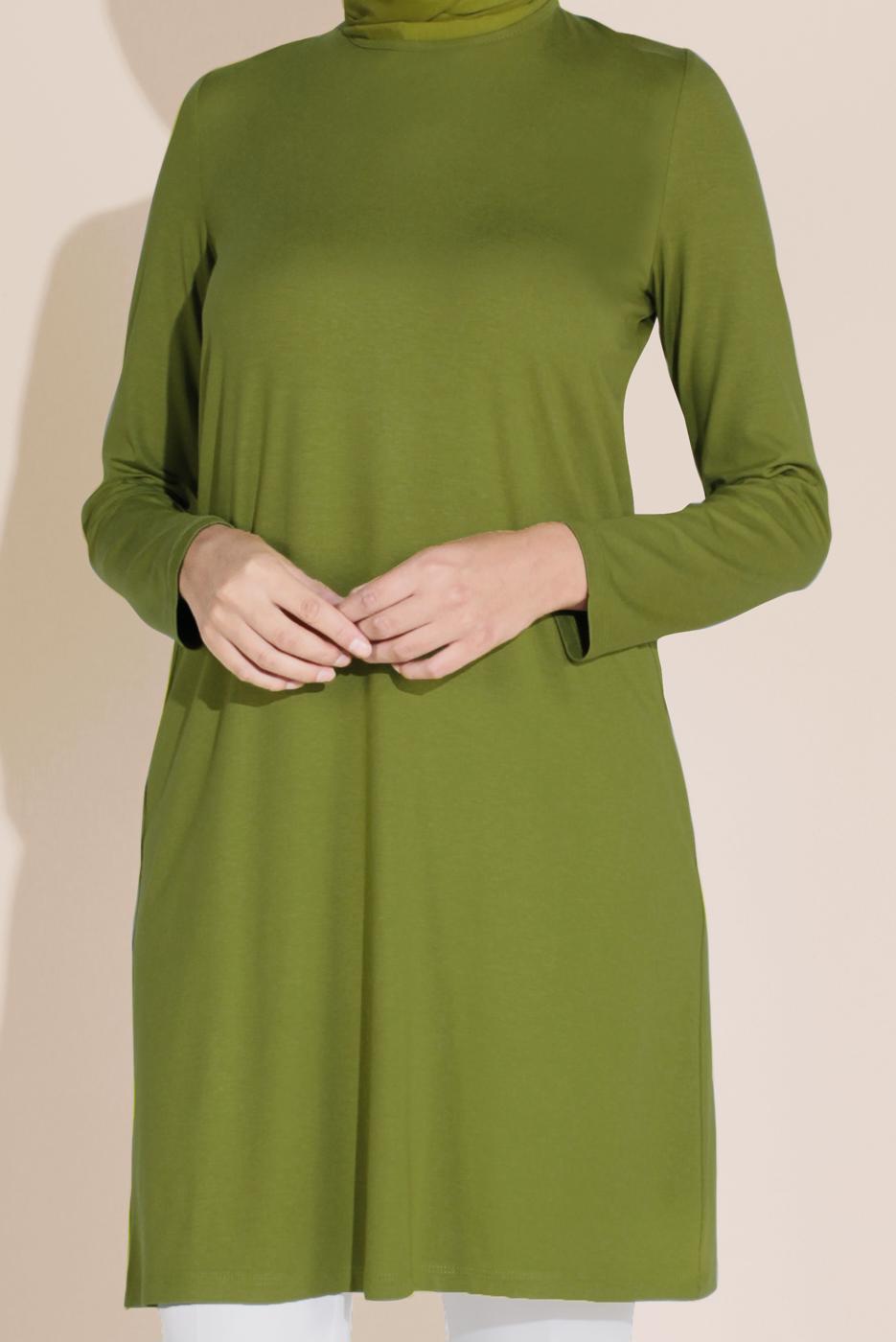 Tesettür giyim YEŞİL ALVİNA ÖRME VİSKON TUNİK 40825 