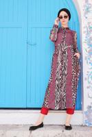 Tesettür giyim KIRMIZI MİX DESENLİ BELDEN BAĞLAMALI TUNİK 4086