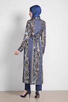 Tesettür giyim LACİVERT MİX DESENLİ BELDEN BAĞLAMALI TUNİK 4086