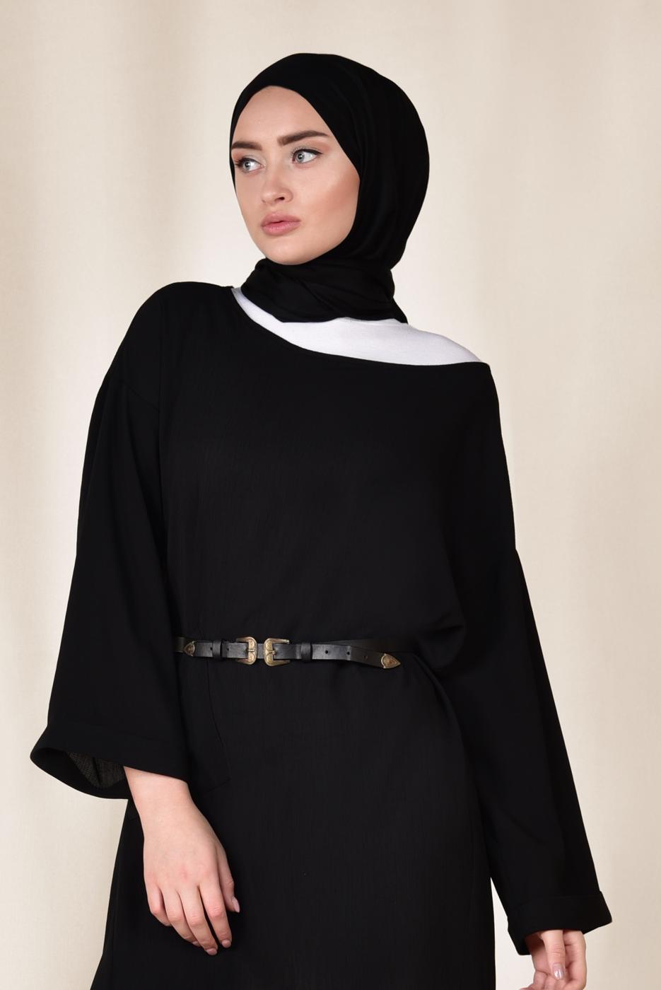 Tesettür giyim SİYAH CEP DETAYLI SALAŞ TUNİK 4110