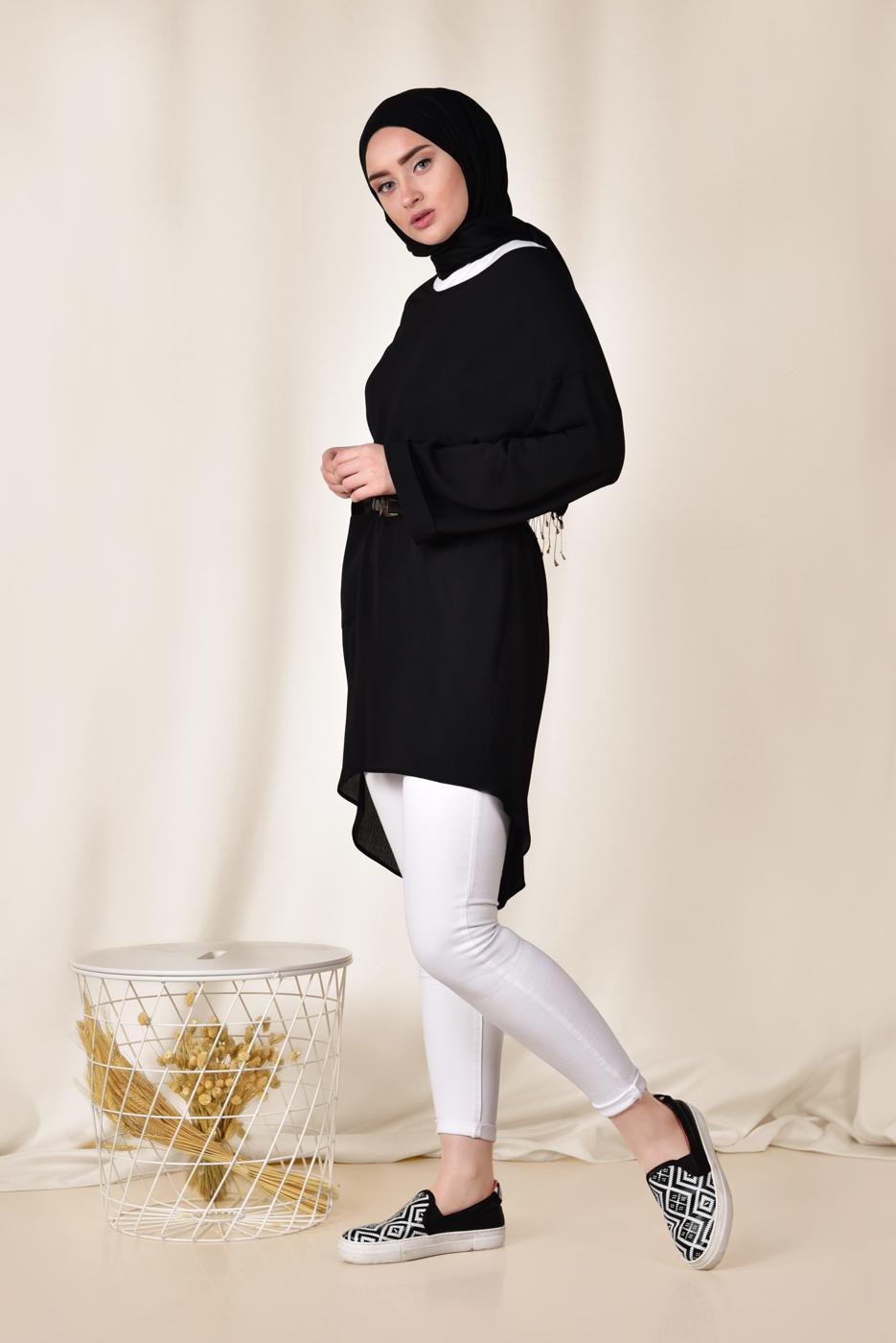 Tesettür giyim SİYAH CEP DETAYLI SALAŞ TUNİK 4110