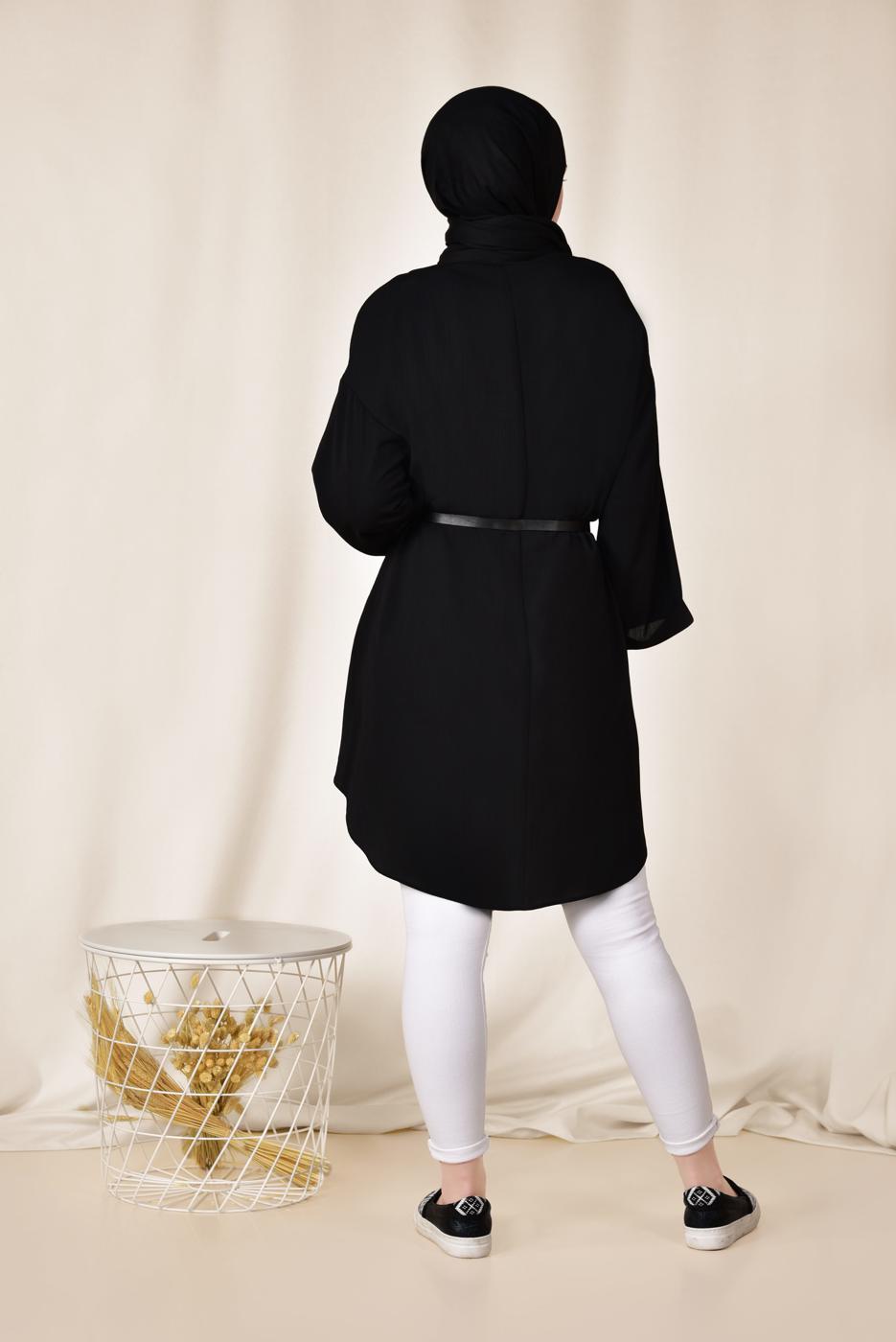 Tesettür giyim SİYAH CEP DETAYLI SALAŞ TUNİK 4110
