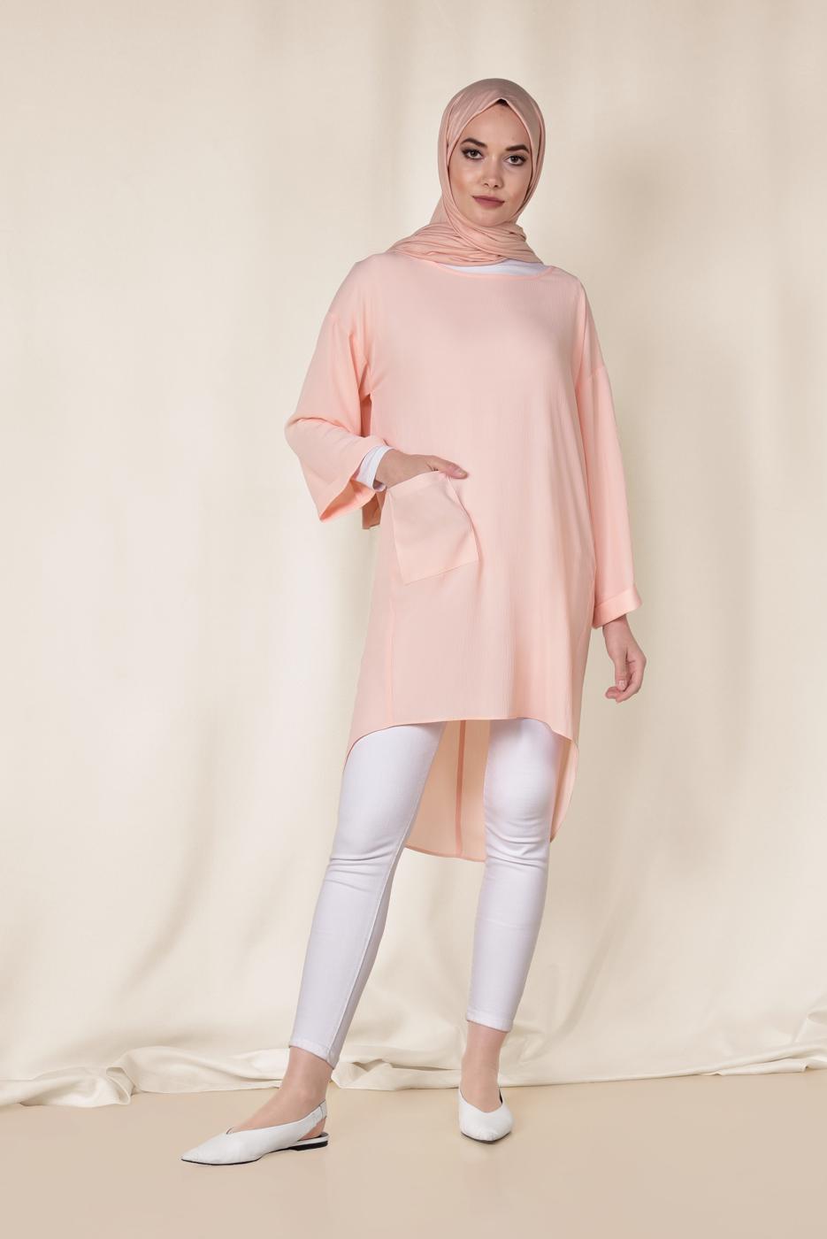 Tesettür giyim PUDRA CEP DETAYLI SALAŞ TUNİK 4110