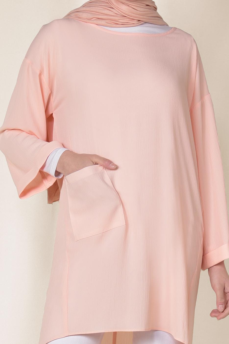 Tesettür giyim PUDRA CEP DETAYLI SALAŞ TUNİK 4110