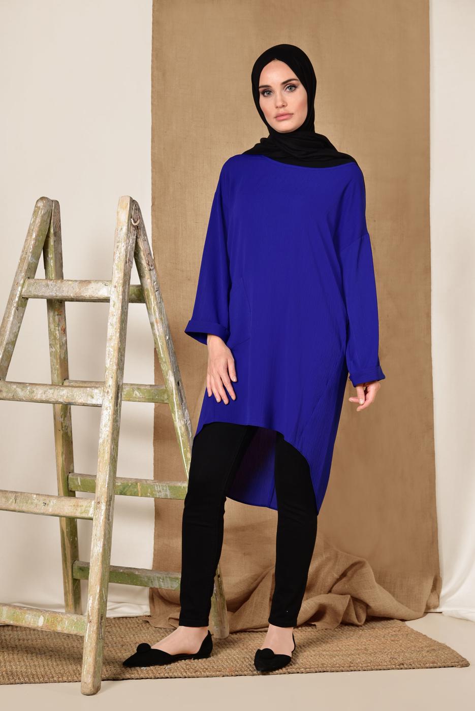 Tesettür giyim LACİVERT CEP DETAYLI SALAŞ TUNİK 4110