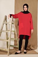 Tesettür giyim KIRMIZI CEP DETAYLI SALAŞ TUNİK 4110