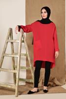 Tesettür giyim KIRMIZI CEP DETAYLI SALAŞ TUNİK 4110