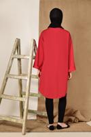 Tesettür giyim KIRMIZI CEP DETAYLI SALAŞ TUNİK 4110