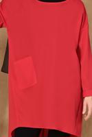 Tesettür giyim KIRMIZI CEP DETAYLI SALAŞ TUNİK 4110