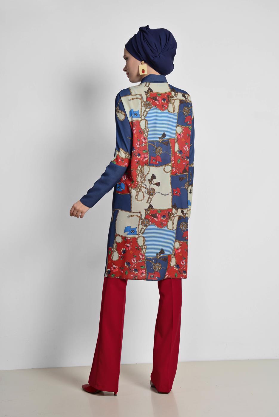 Tesettür giyim LACİVERT ALVİNA MİX DESENLİ TUNİK 4112