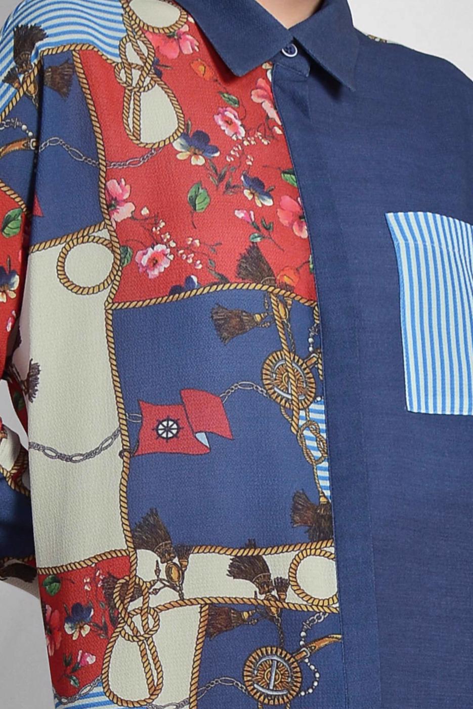 Tesettür giyim LACİVERT ALVİNA MİX DESENLİ TUNİK 4112