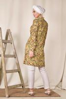 Tesettür giyim SARI ALVİNA DESENLİ BEL KISMI BÜZGÜLÜ TUNİK 4115