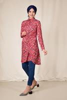 Tesettür giyim MERCAN ALVİNA DESENLİ BEL KISMI BÜZGÜLÜ TUNİK 4115