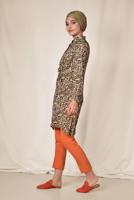 Tesettür giyim KAHVE ALVİNA DESENLİ BEL KISMI BÜZGÜLÜ TUNİK 4115