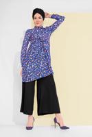 Tesettür giyim LACİVERT ALVİNA DESENLİ BEL KISMI BÜZGÜLÜ TUNİK 4115