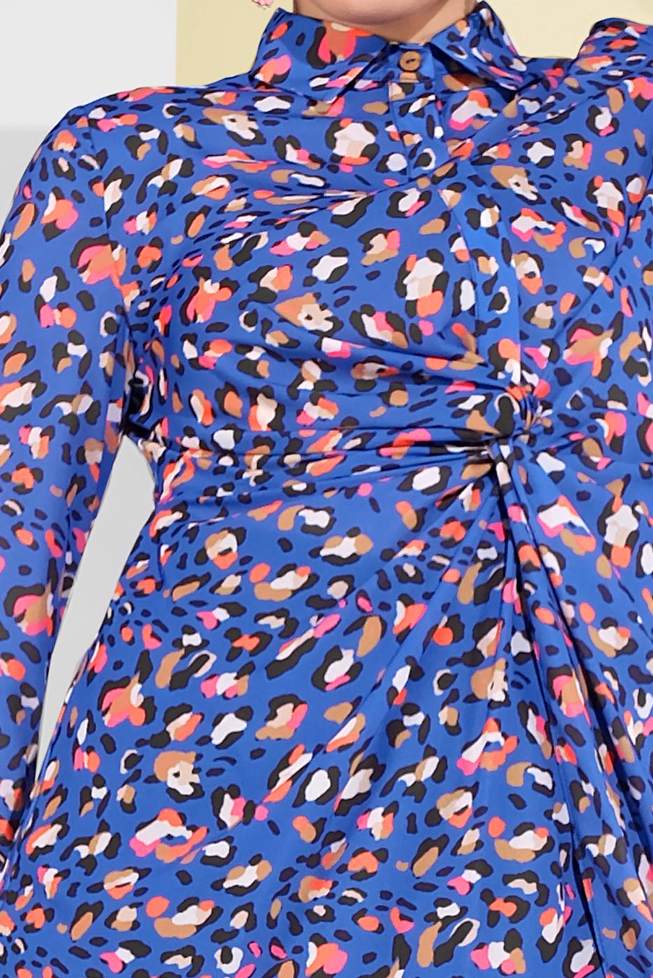 Tesettür giyim LACİVERT ALVİNA DESENLİ BEL KISMI BÜZGÜLÜ TUNİK 4115