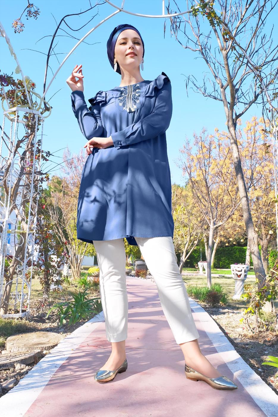 Hijab clothing NAVY BLUE ALVINA EMBELLISHED TUNIC 4120 