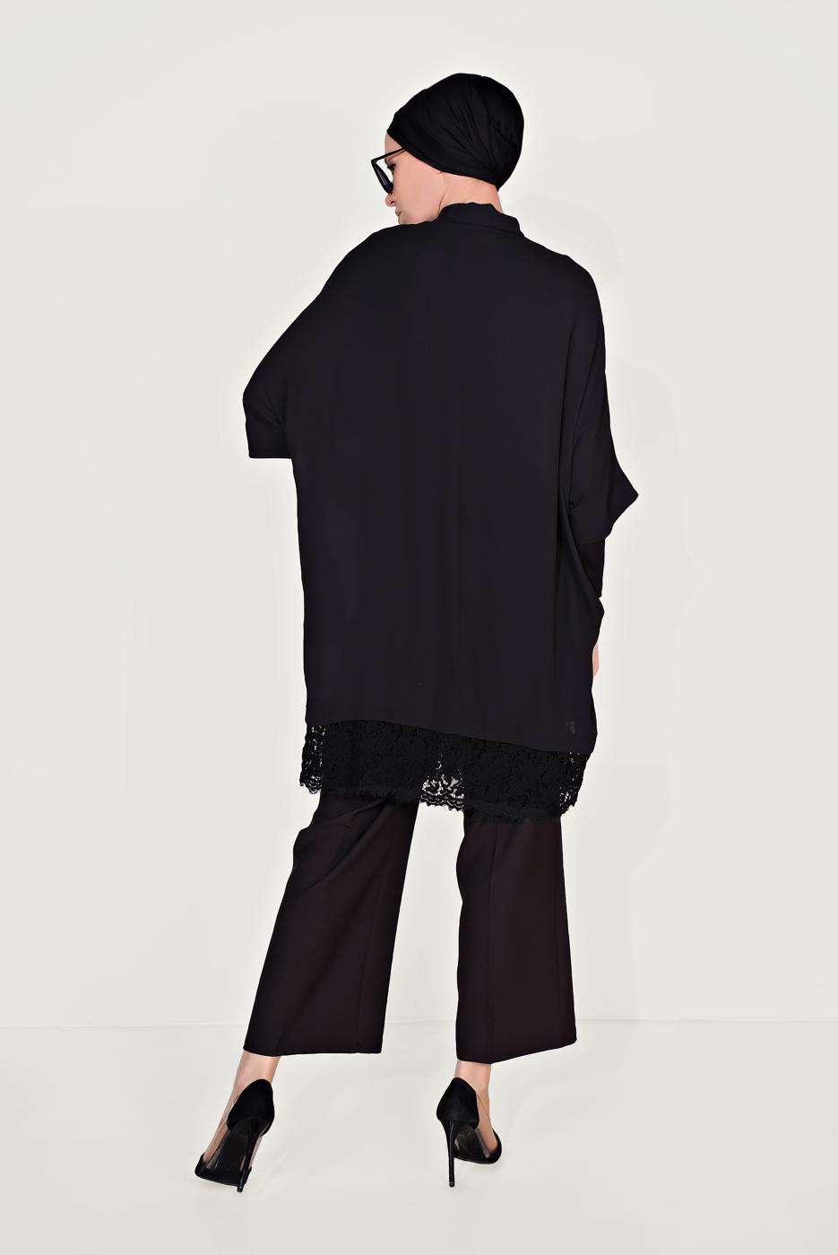 Tesettür giyim SİYAH ALVİNA DANTELLİ TUNİK  4122