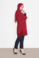Tesettür giyim KIRMIZI ALVİNA DANTELLİ TUNİK  4122