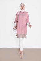 Tesettür giyim PUDRA ALVİNA DANTELLİ TUNİK  4122