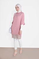 Tesettür giyim PUDRA ALVİNA DANTELLİ TUNİK  4122