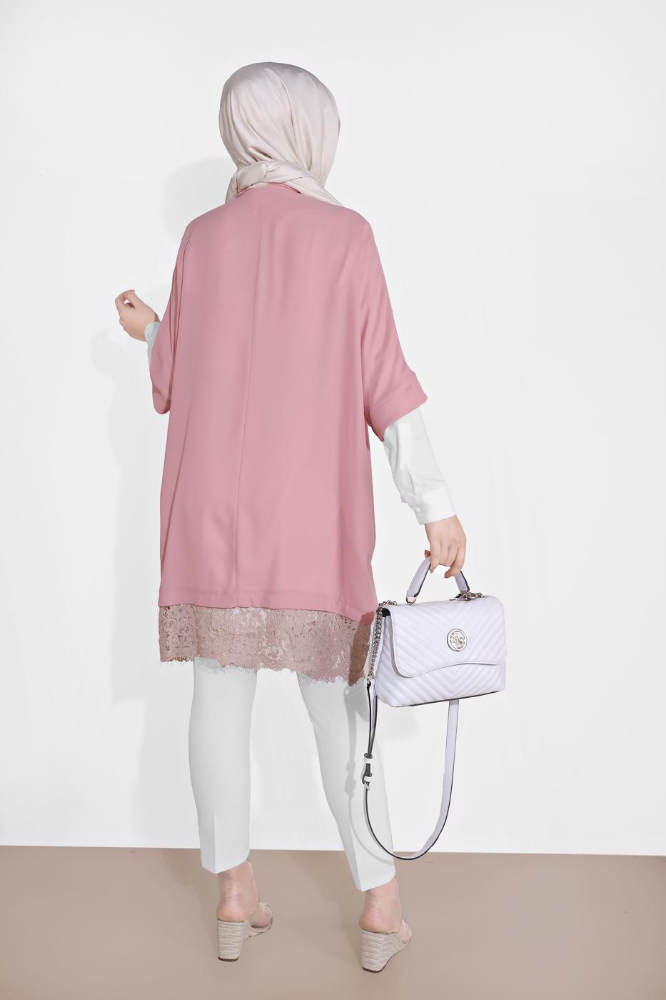 Tesettür giyim PUDRA ALVİNA DANTELLİ TUNİK  4122