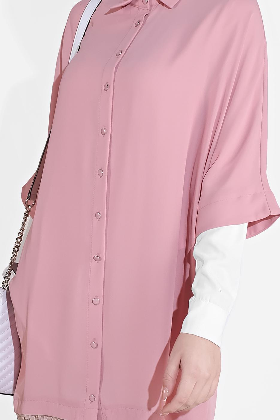 Tesettür giyim PUDRA ALVİNA DANTELLİ TUNİK  4122