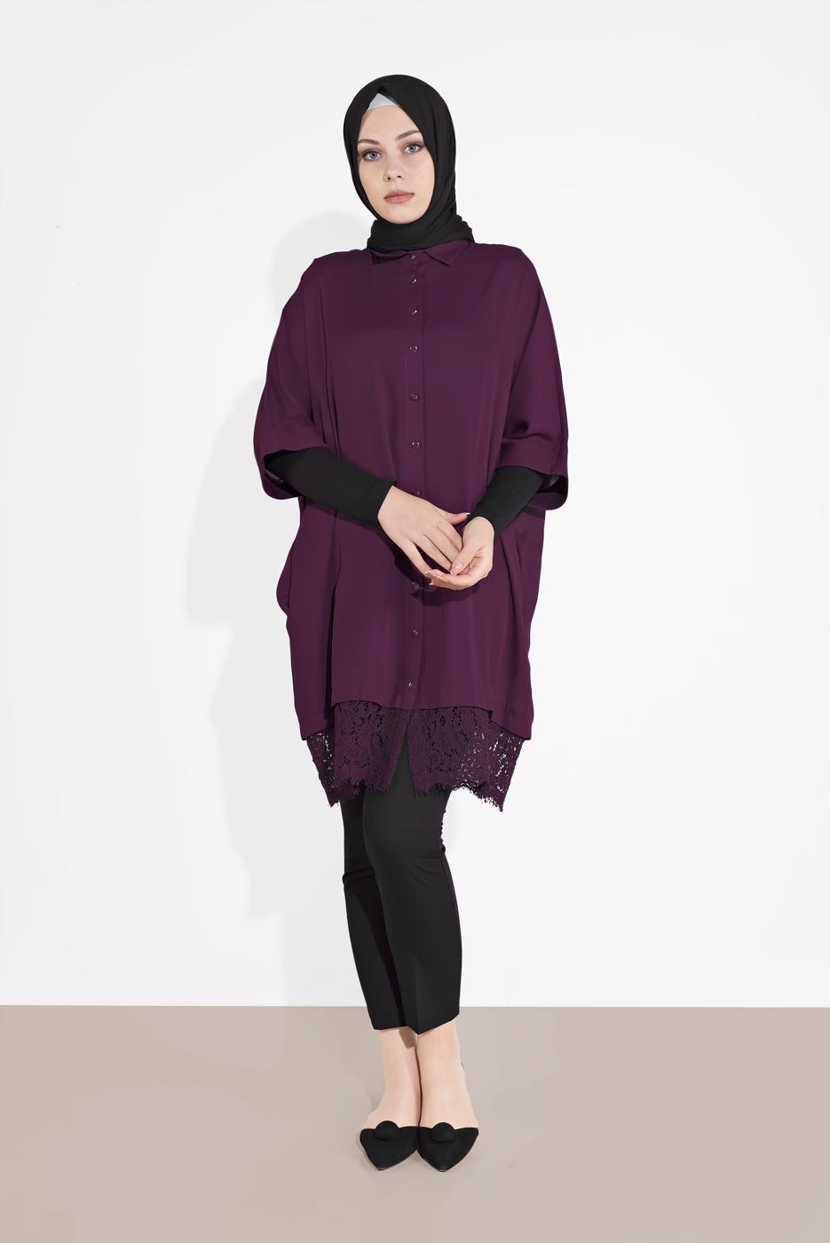 Tesettür giyim MÜRDÜM ALVİNA DANTELLİ TUNİK  4122