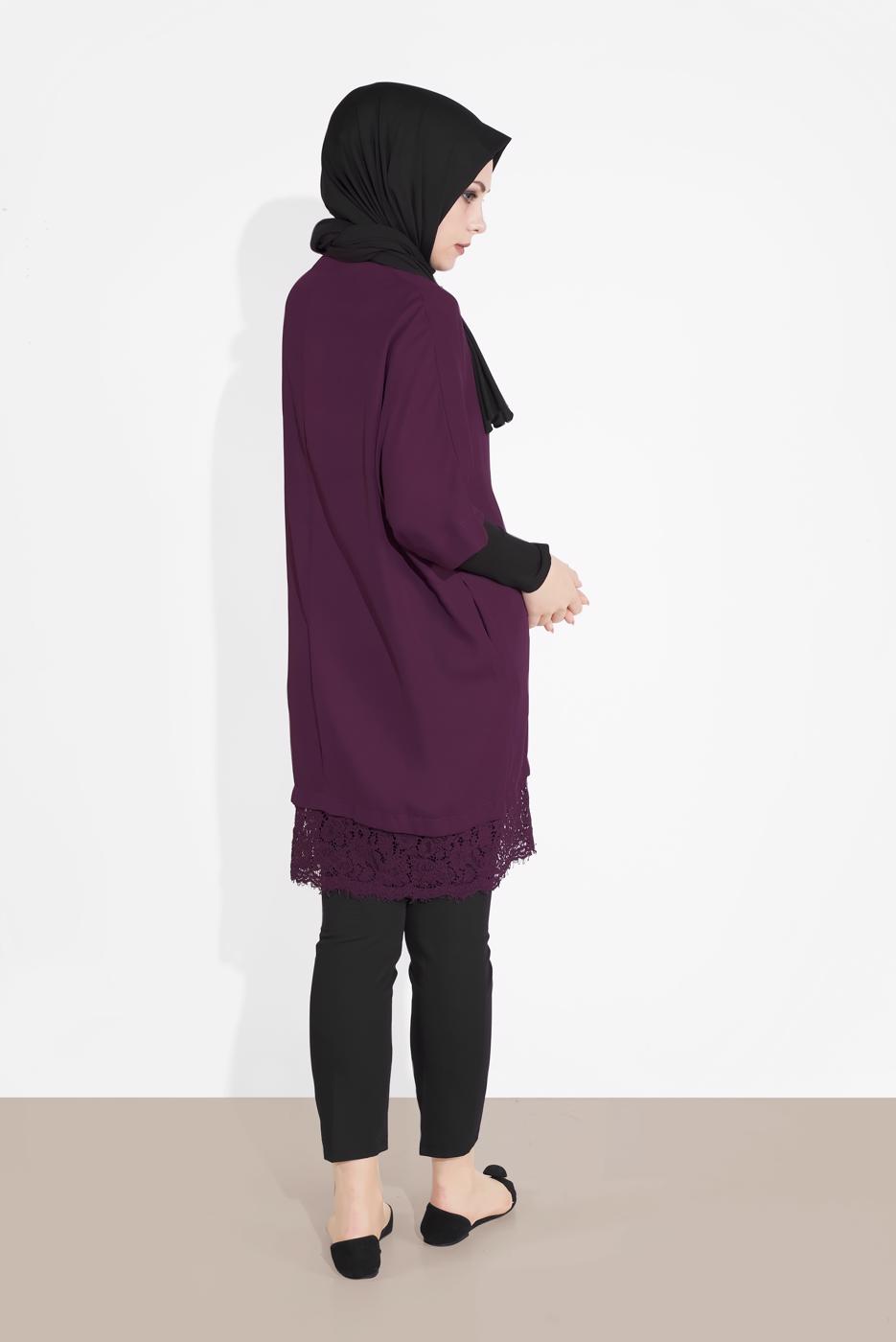 Tesettür giyim MÜRDÜM ALVİNA DANTELLİ TUNİK  4122
