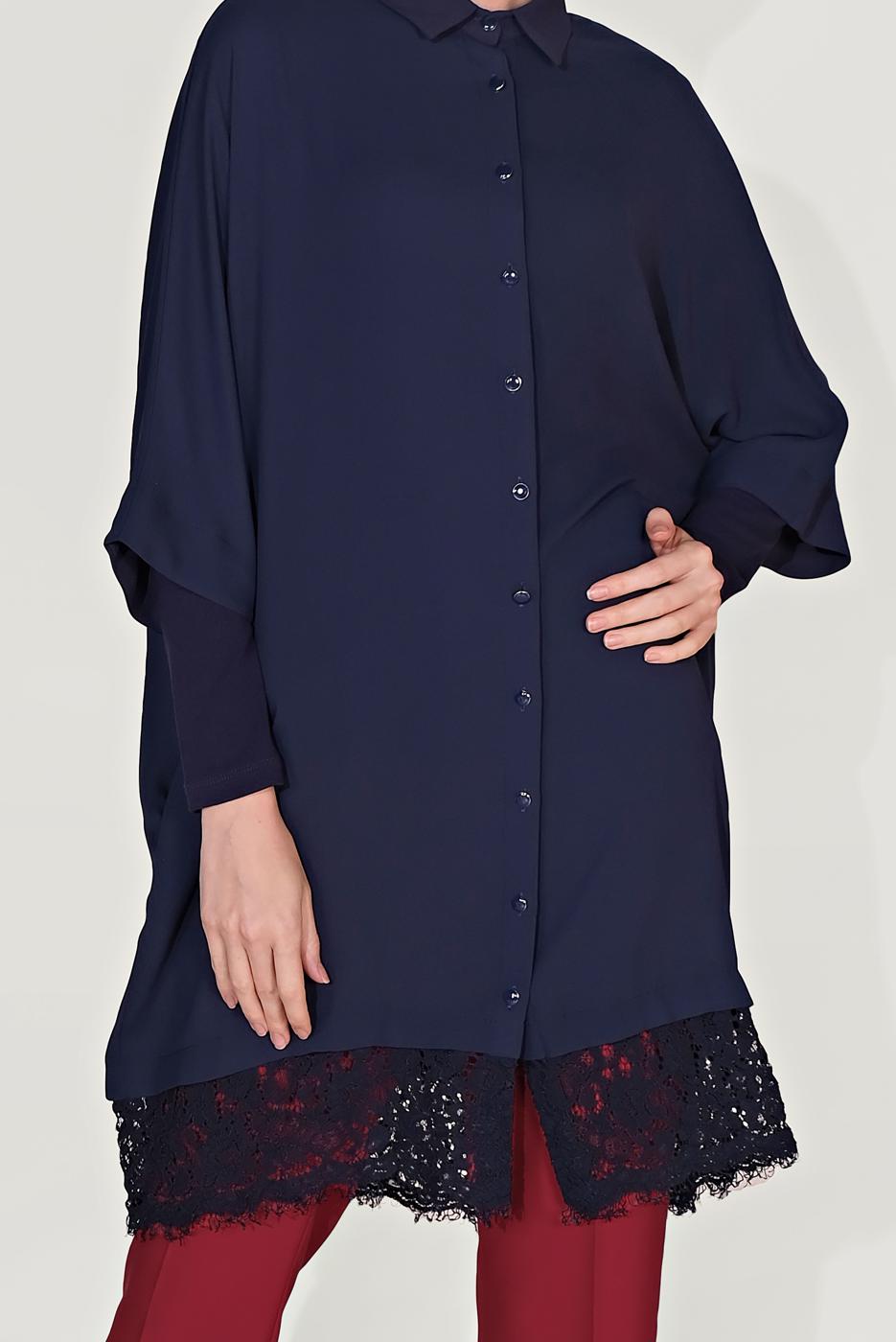 Tesettür giyim LACİVERT ALVİNA DANTELLİ TUNİK  4122
