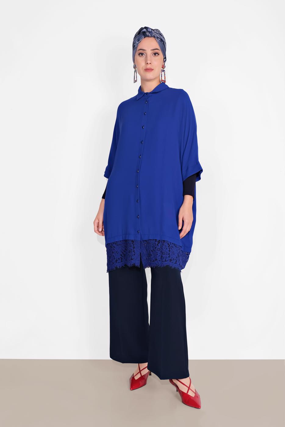 Hijab clothing NAVY BLUE ALVINA BUTTONED SHIRT TUNIC 4122 