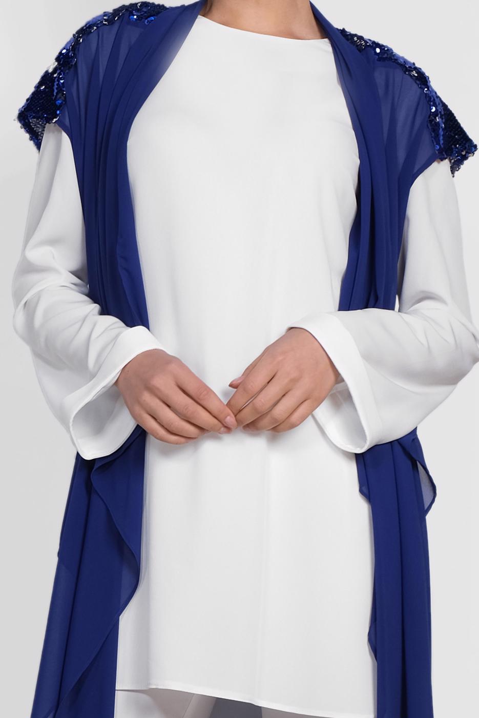 Tesettür giyim LACİVERT ALVİNA SIRT KISMI PUL PAYETLİ 2&prime;Lİ ŞİFON TUNİK 4145