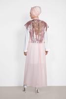 Tesettür giyim PUDRA ALVİNA SIRT KISMI PUL PAYETLİ 2&prime;Lİ ŞİFON TUNİK 4145