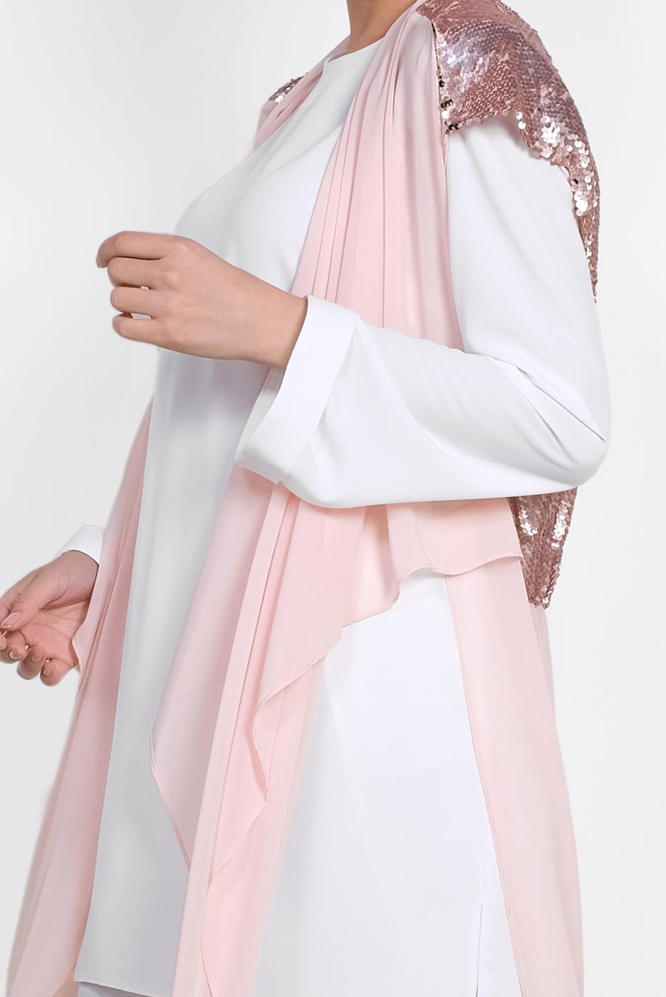 Tesettür giyim PUDRA ALVİNA SIRT KISMI PUL PAYETLİ 2&prime;Lİ ŞİFON TUNİK 4145