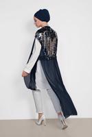 Tesettür giyim LACİVERT ALVİNA SIRT KISMI PUL PAYETLİ 2&prime;Lİ ŞİFON TUNİK 4145