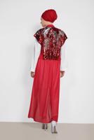 Tesettür giyim BORDO ALVİNA SIRT KISMI PUL PAYETLİ 2&prime;Lİ ŞİFON TUNİK 4145