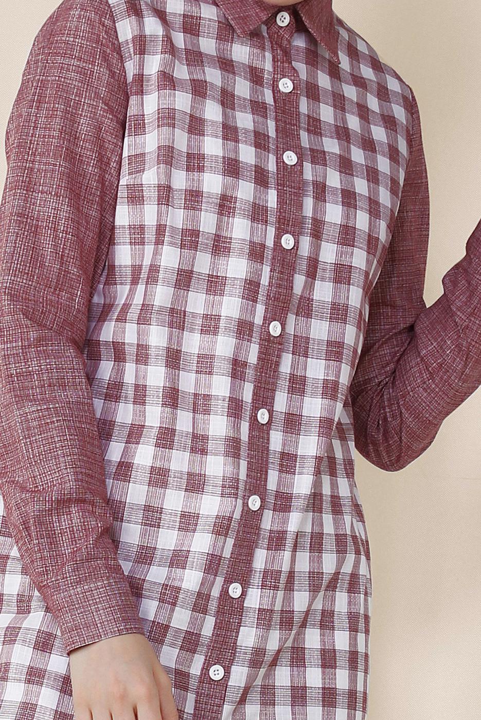 Tesettür giyim BORDO ALVİNA KARELİ TUNİK 4146