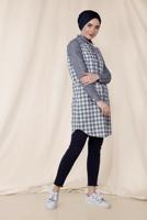 Tesettür giyim LACİVERT ALVİNA KARELİ TUNİK 4146