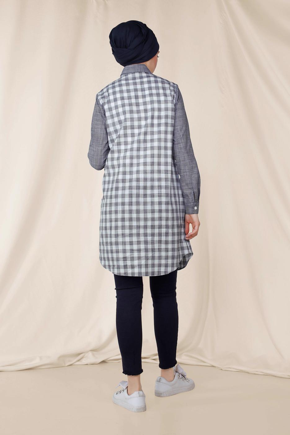 Tesettür giyim LACİVERT ALVİNA KARELİ TUNİK 4146