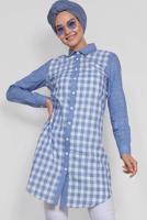 Tesettür giyim LACİVERT ALVİNA KARELİ TUNİK 4146